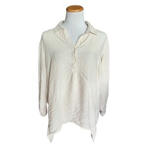Womens Premise Studio Woman Striped Button Down Option Roll Up Sleeve Top - 2X